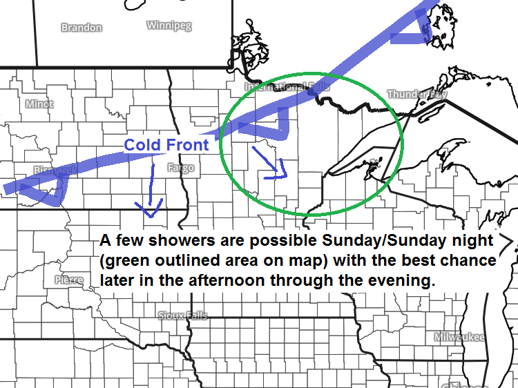 A few showers possible Sunday; strong to severe t-storms possible Monday night
