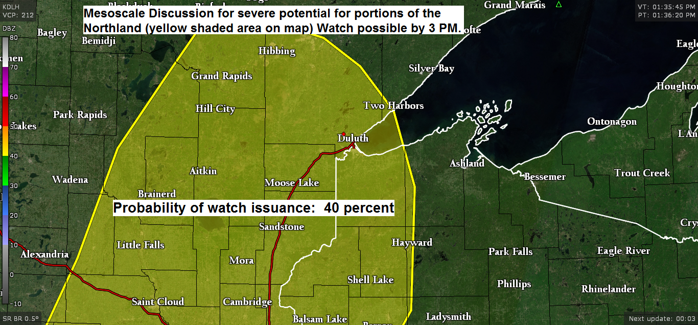 Scattered strong to severe t-storms possible through early this evening in parts of the Northland