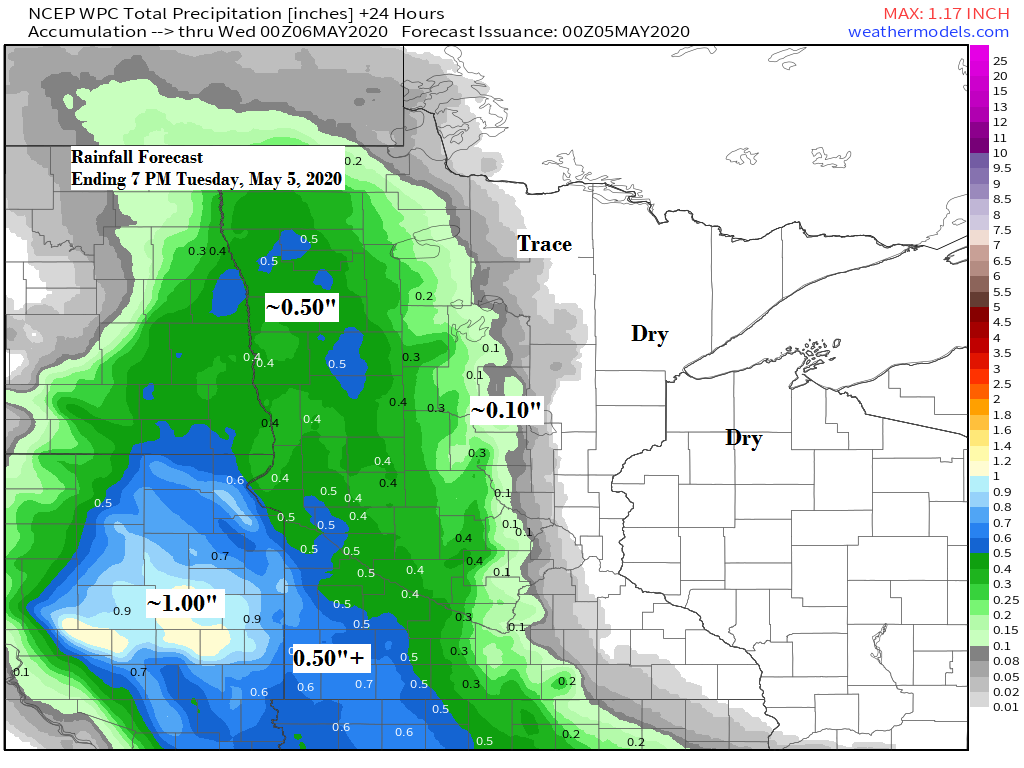 Cool Tuesday, a little rain possible far west areas of the Northland; seasonable temps for Wednesday; colder late this week with possible flurries