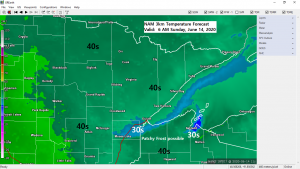 Another cool night tonight with patchy frost possible; dry and pleasant Sunday (lake breeze continues)