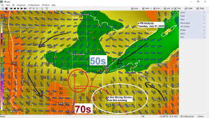 Near to below normal temps continue Wednesday; turning warmer and more humid Friday-Sunday with dew points 70+ degrees!