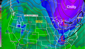 No major snow events in the Northland through late next week; shot at 40 degrees ~Dec. 8-10