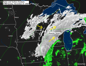 Flurries/Light snow ending this evening; Cold Monday; A few inches of snow possible late Tuesday-early Wednesday