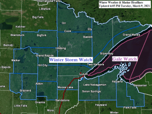Winter Storm Watch in effect for parts of the Northland from Wednesday evening through Thursday morning