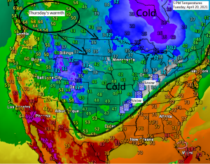 Chilly temps continue Wednesday; warming up to around 60 on Thursday; a wet pattern possible next week