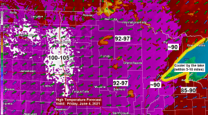 Record/Near Record Warmth on the way through Sunday; cooler lake breezes at times closer to Lake Superior; a few showers/t-storms possible this weekend