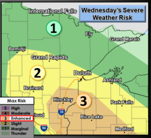 Strong to Severe Thunderstorms possible in parts of the Northland Wednesday