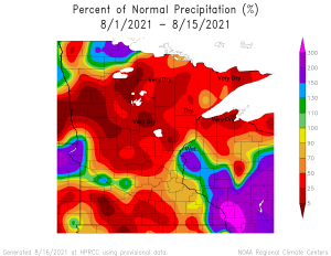 Climate Summaries for the first half of August 2021