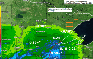 Rainfall reports from Tuesday morning; Additional scattered shower/t-storm development possible late this afternoon-evening