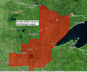 Tornado Watch issued for parts of the Northland until Midnight