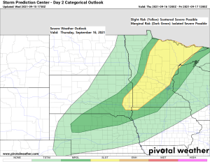A few showers, isolated thunderstorms tonight; Strong to Severe Thunderstorms possible in the Northland Thursday afternoon-evening