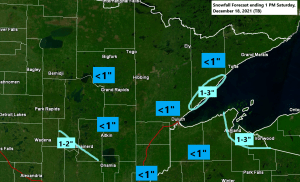 A little snow possible tonight-early Saturday; Windy Sunday; A few more snow chances next week (A bigger system possible around Christmas)