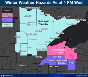 Arctic air moving in while portions of the South Shore of Lake Superior continue to see heavy lake effect snow through Thursday; A burst of snow Friday night; A brief warmup Saturday, more arctic air early next week