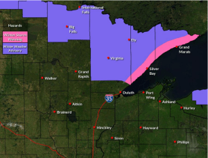 Snow on the way late Tonight into Tuesday (highest snow amounts far northern MN, North Shore and Arrowhead) Strong winds arrive late Tuesday afternoon/evening with arctic air mid to late week