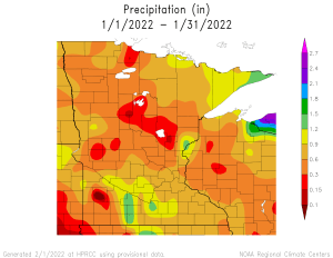 January 2022 Climate Summaries for the Northland — A top 5 driest January on record at Ashland and Brainerd