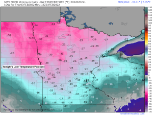 Bitterly cold tonight; still cold Thursday and Friday with some snow possible Friday morning and again on Saturday; Warmer weather next week