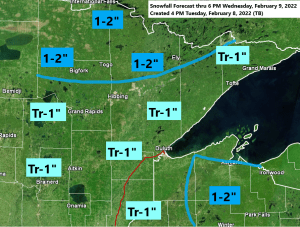 Turning blustery and cooler; Some snow showers tonight and Wednesday; Another round of snow (possible mixed precipitation) late Thursday-early Friday