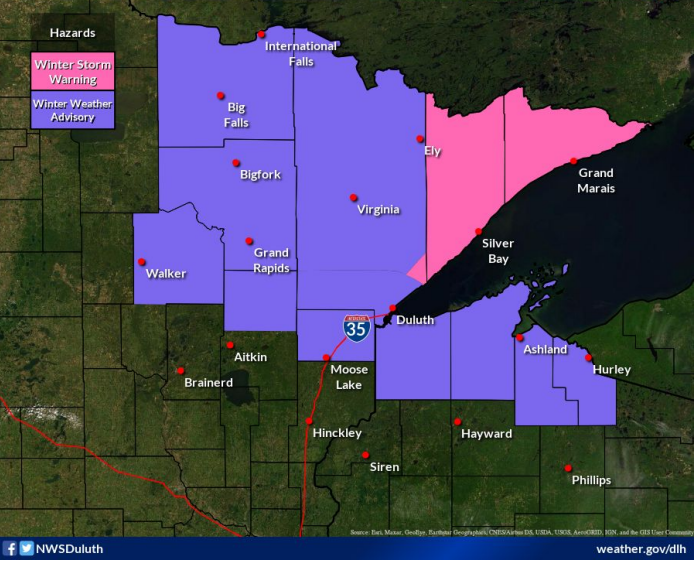 A messy storm with wet snow and rain the next few days; Strong NE winds with gusts to 45 mph near Lake Superior tonight-Wednesday morning