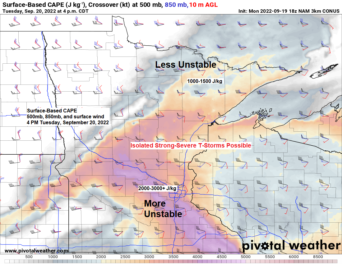 Isolated strong t-storms possible Tuesday followed by much cooler temperatures with frost potential late week