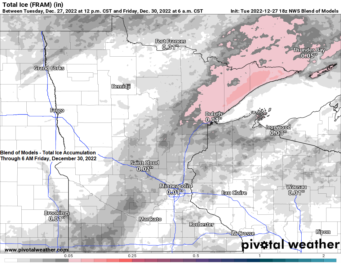 Chances for a little snow, freezing rain/drizzle and rain through early Friday morning; Highs near or above freezing Wednesday and Thursday; Storm Potential early next week (Jan. 2-4)