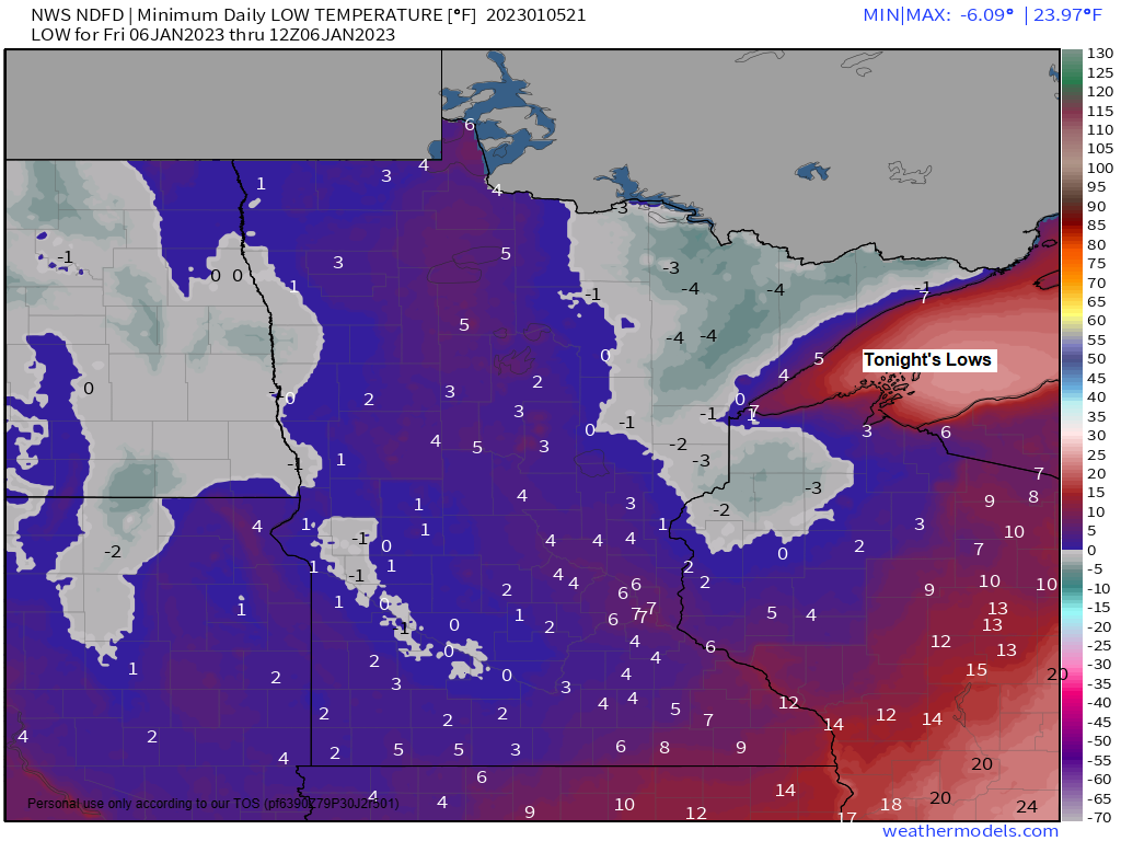 Chilly tonight with areas of low clouds/freezing fog possible late; Snow chances return mid to late next week; Final Snowfall Totals from the Jan. 3-4 Winter Storm; Updated snow stats for Duluth, MN (seasonal snow total nearing 70″)