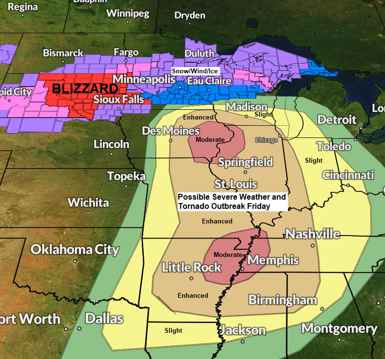 Some snow and a wintry mix tonight; Strong NE winds Friday with a little more snow/wintry mix for eastern MN and northwest WI