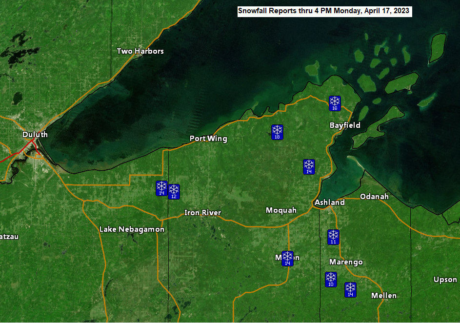 Blizzard wraps up in the MN Arrowhead and South Shore this evening; Next system could arrive mid-late week (lots of uncertainty with this one) Snowfall Totals and Flood Update