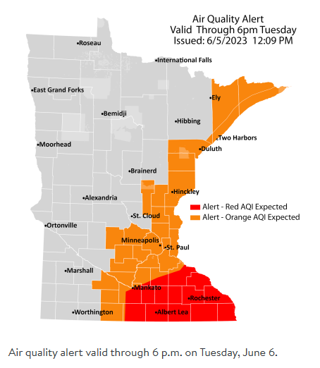 Wildfire Smoke lingers over parts of the Northland tonight-Tuesday morning (Air Quality Alert in effect) Mild temps continue inland (cooler near Lake Superior) Rainfall Reports from today