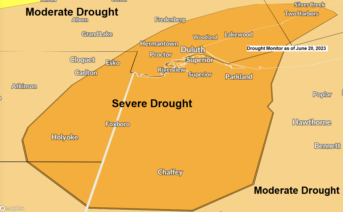 Drought Update — The Twin Ports and parts of the North Shore in Severe Drought; Scattered rains tonight and Friday; Widespread rain (possible flooding) still expected this weekend along with a possibility for significant amounts of near surface smoke