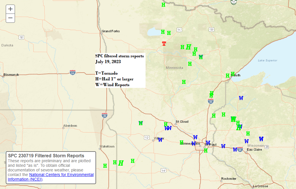 Storm and Rainfall Reports from July 19, 2023