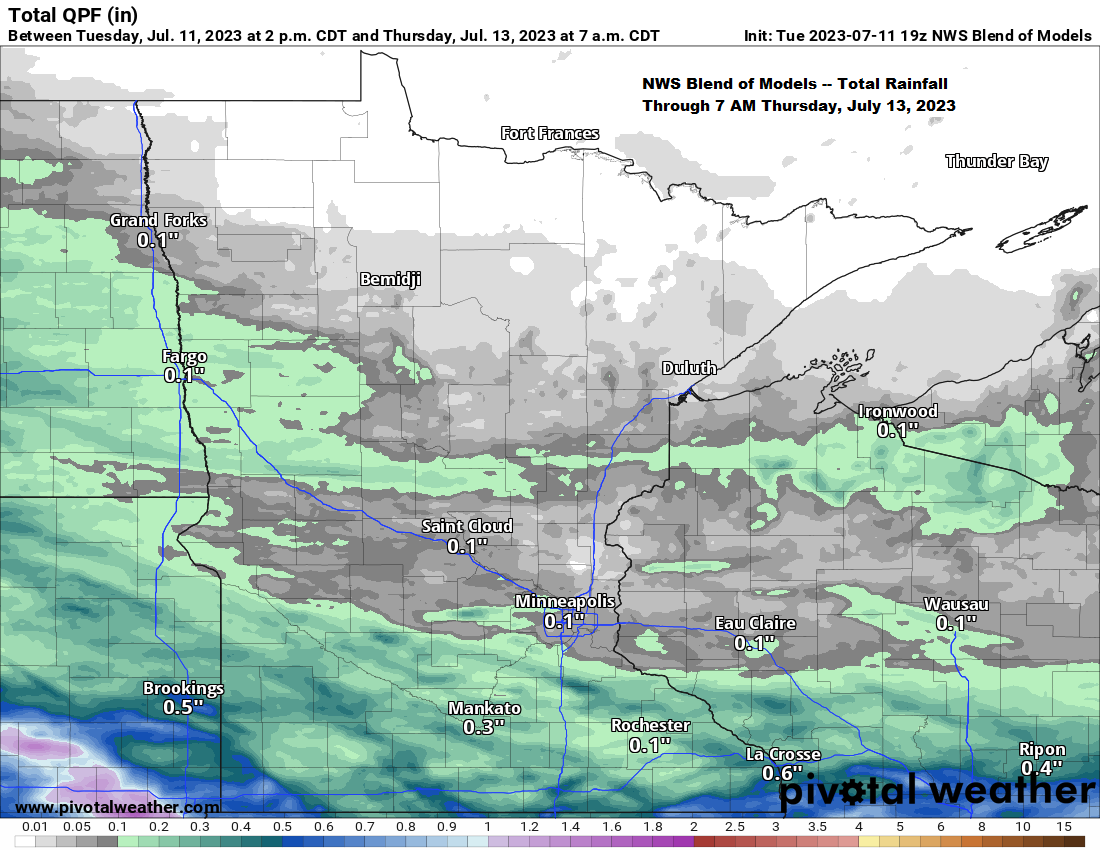 Some light rain/drizzle possible at times in parts of the Northland tonight and Wednesday, but overall it’s a dry pattern into early next week