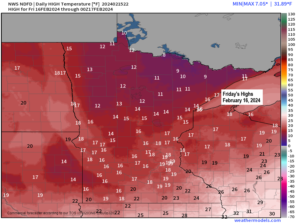 Cold through Saturday morning followed by milder temperatures; Snowfall reports from Wednesday