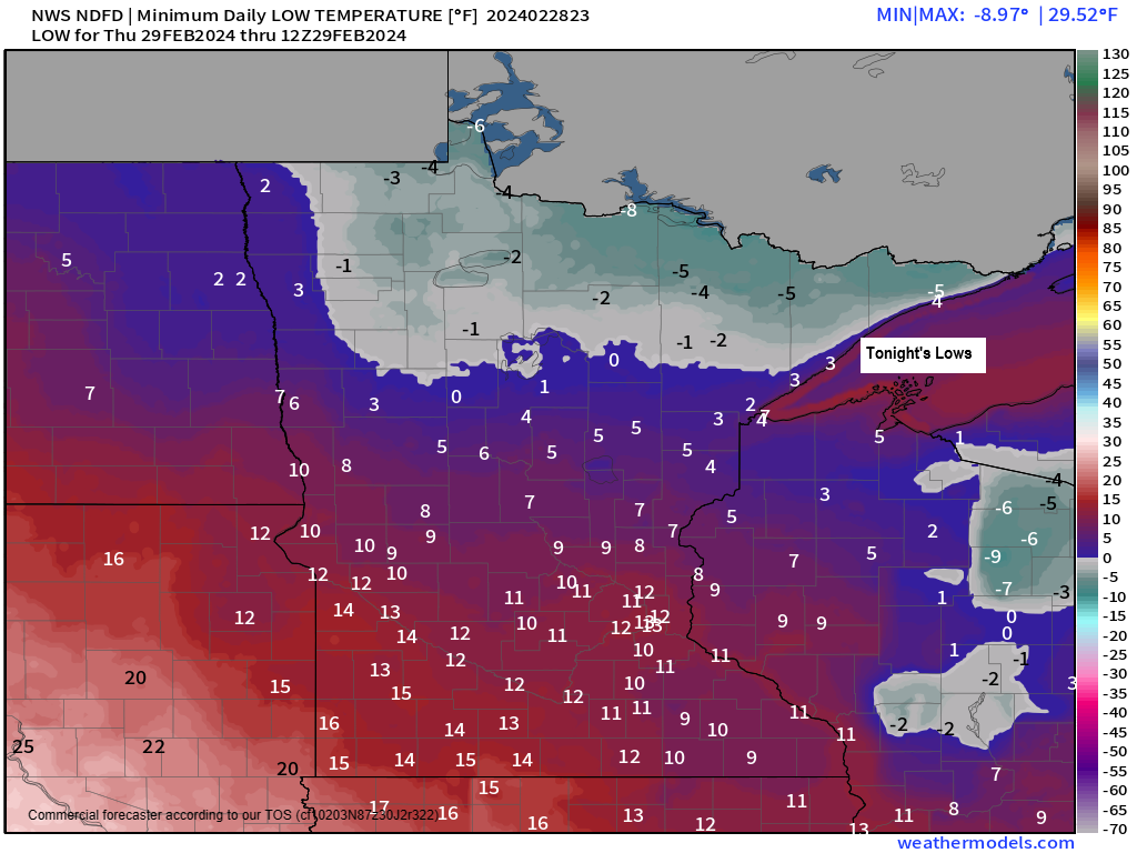 Cold tonight; 50s Friday; northeast wind keeps temperatures cooler near Lake Superior this weekend, milder temps inland
