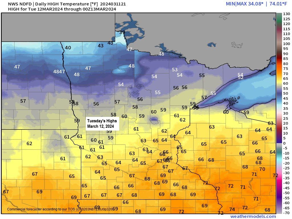 Record/Near record warmth possible again on Tuesday; Cooler temperatures but still above normal mid to late week