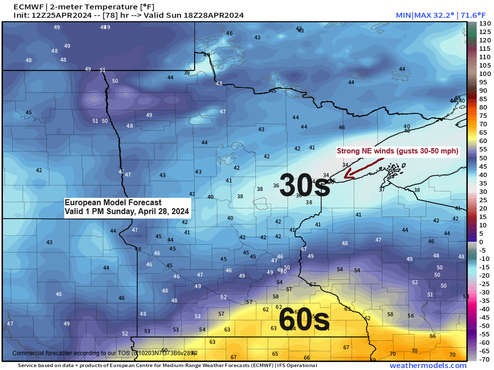 Wet weather on the way; Strong NE winds with gusts to 50 mph expected near Lake Superior Sunday