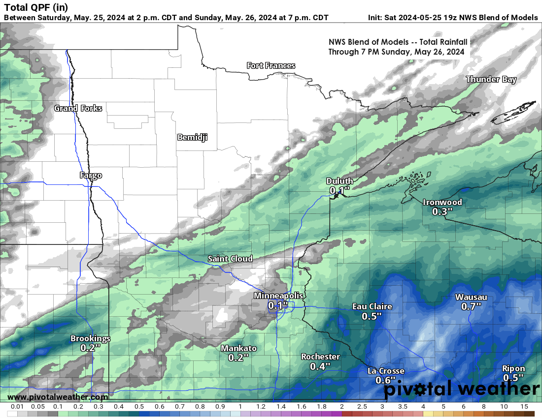 Showers and isolated t-storms south areas tonight with patchy frost in the far north; Isolated to scattered showers continue for the next few days