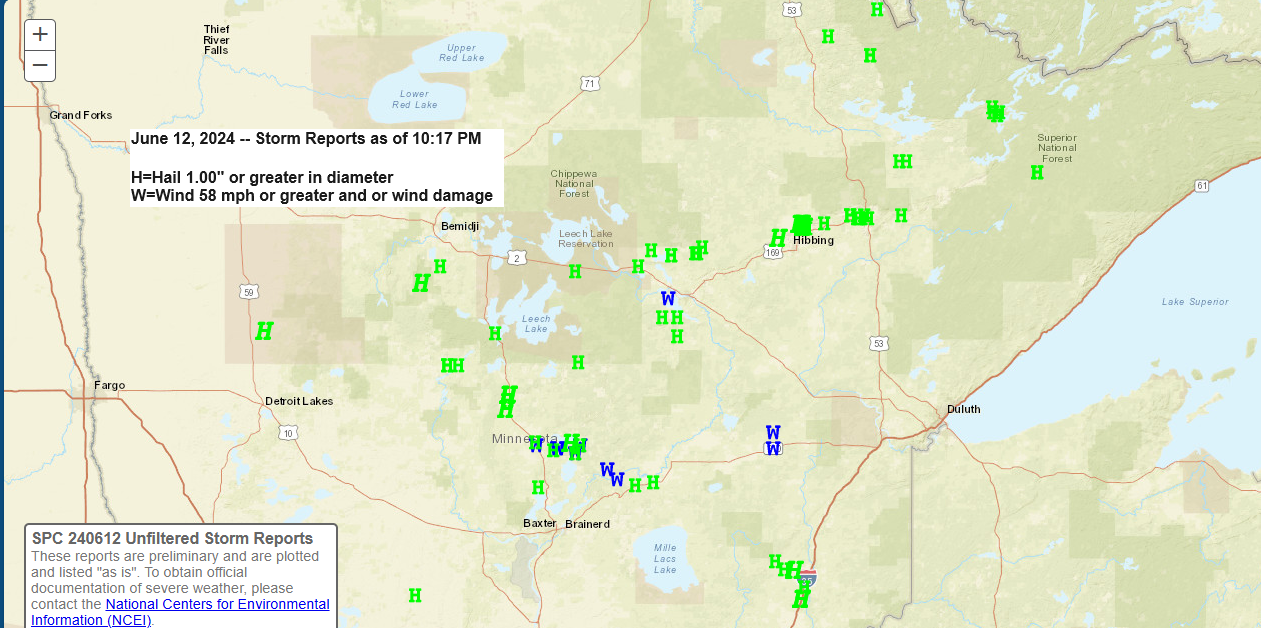 Local Storm and Rainfall Reports from June 12, 2024