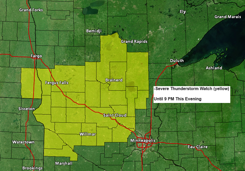 Severe Thunderstorm Watch in Central Minnesota and Southeast North Dakota Until 9 PM