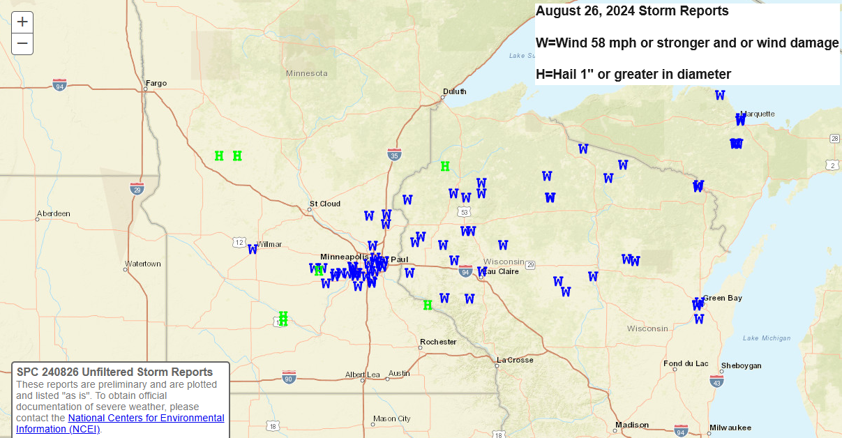 Northwest Wisconsin Severe Thunderstorms and Wind Damage Reports – August 26-27, 2024