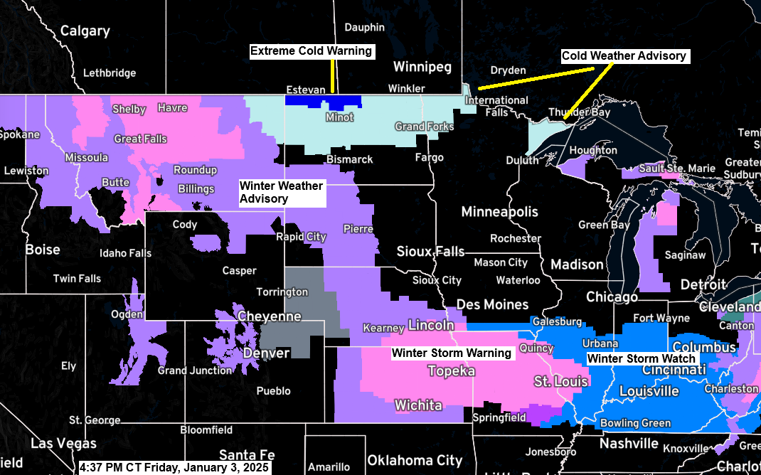 Major winter storm expected for the Midwest and Ohio Valley this weekend; cold and blustery but mostly dry in the Northland.