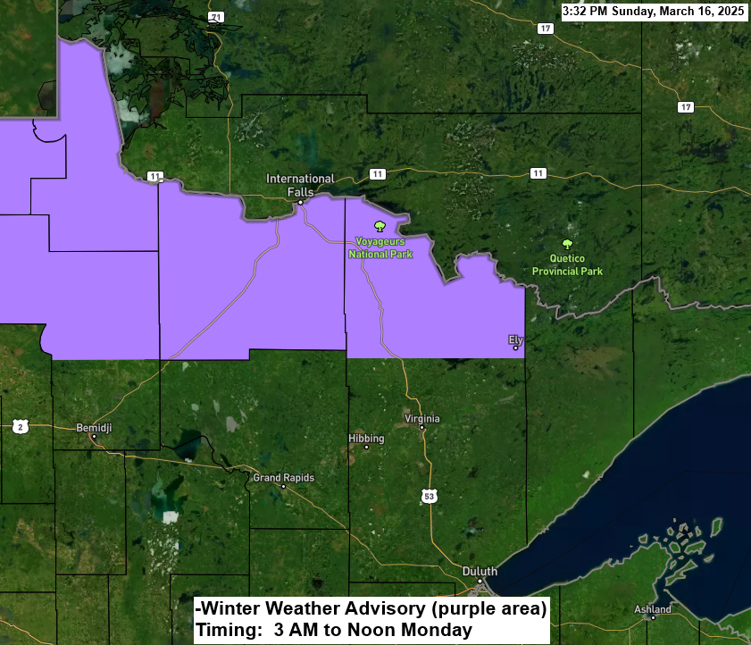 Snow is expected in far northern MN on Monday morning, with a winter storm midweek primarily affecting areas south of the Northland