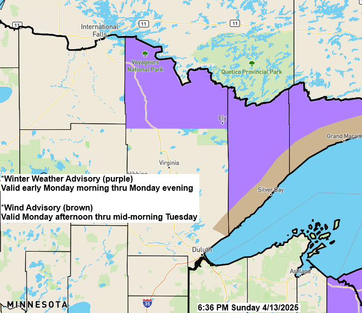Windy and cooler conditions on Monday, with some precipitation expected tonight and into Monday.