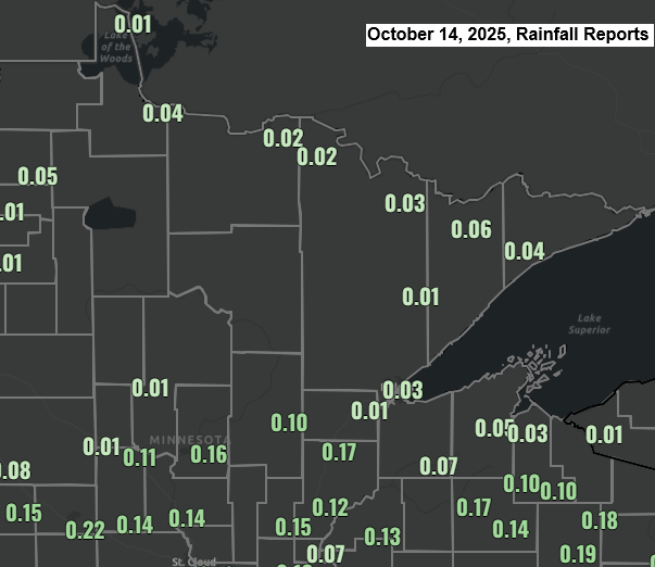 Northland Rainfall Reports: October 14, 2025