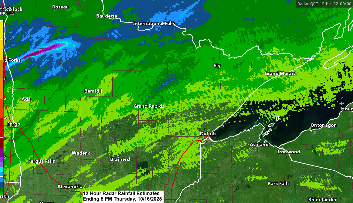 Significant Rainfall in Far Northern Minnesota Today