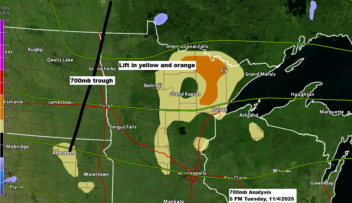 Some rain is expected tonight, with rain or snow in far northern Minnesota. Breezy conditions are forecast for Wednesday, followed by much colder temperatures this weekend.