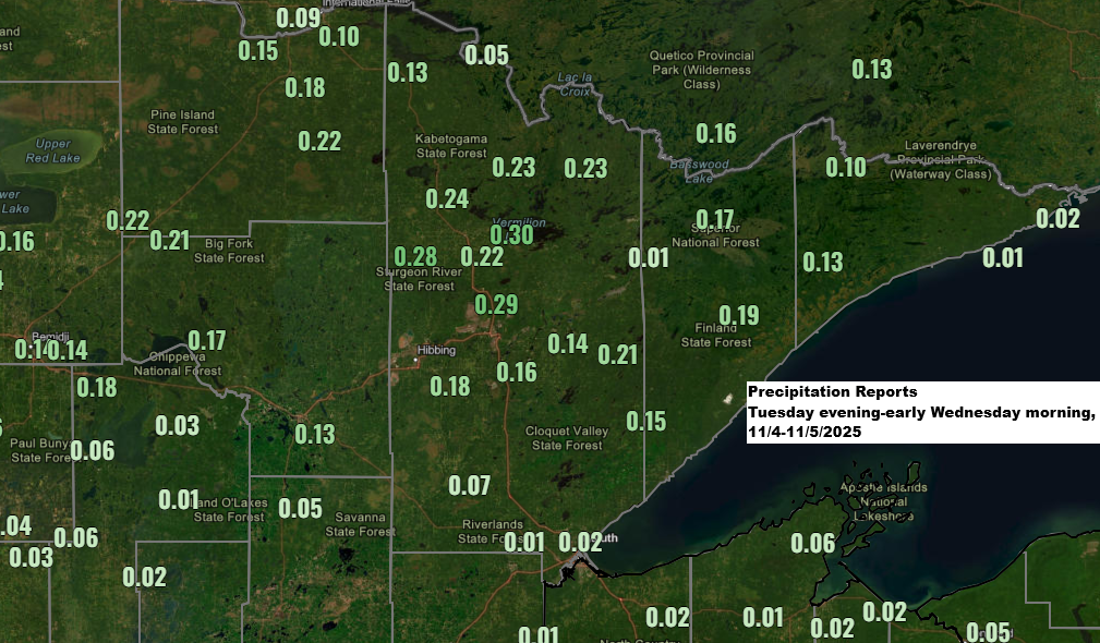 November 4-5, 2025: Rainfall Totals in NE Minnesota and NW Wisconsin