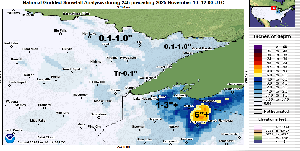 Snowfall Reports for Nov. 9-10, 2025