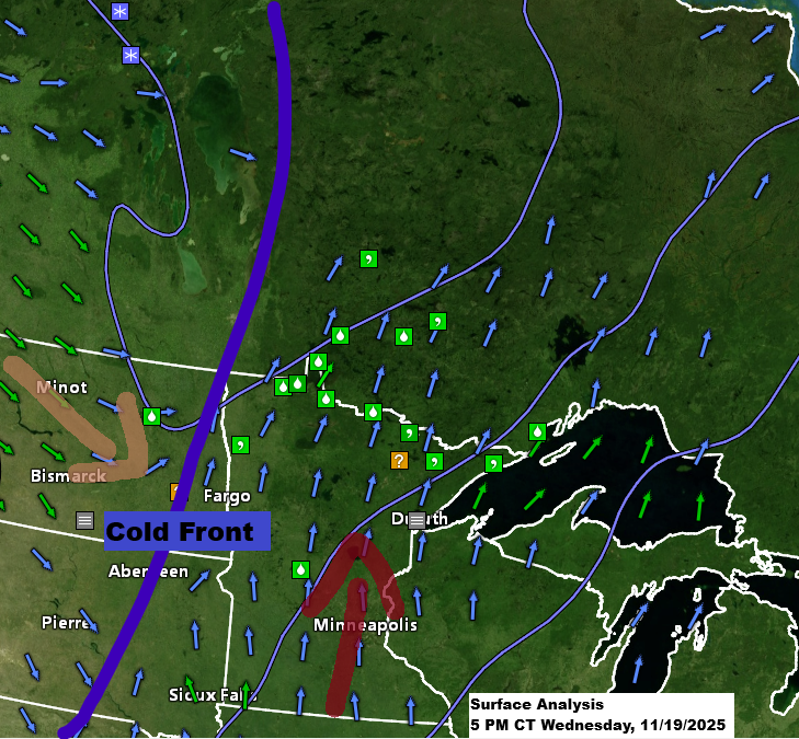 Cold Front Brings Spotty Precipitation to Northeast Minnesota and Northwest Wisconsin