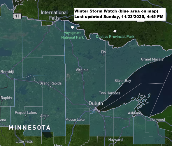 Winter Storm Watch for Northeast Minnesota and parts of Northwest Wisconsin