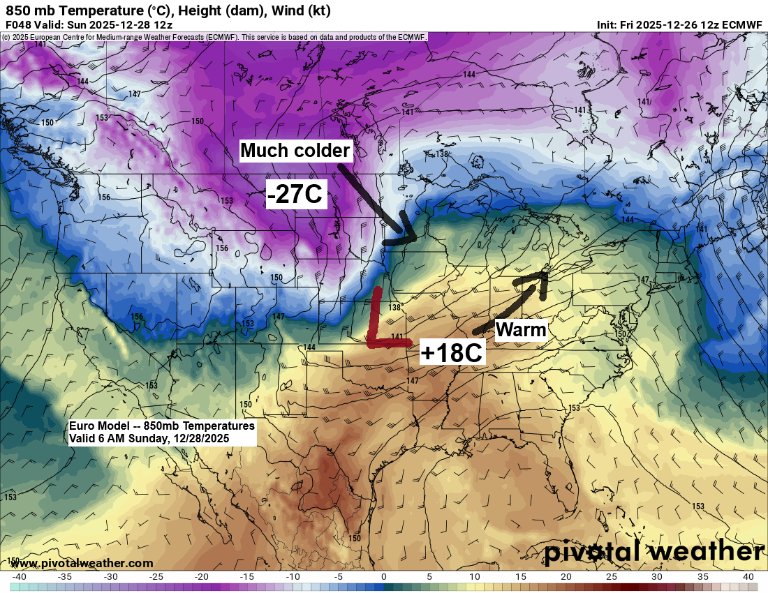 Foggy and mild conditions will give way to strong winds and colder temperatures on Sunday, with rain and a wintry mix turning to snow.